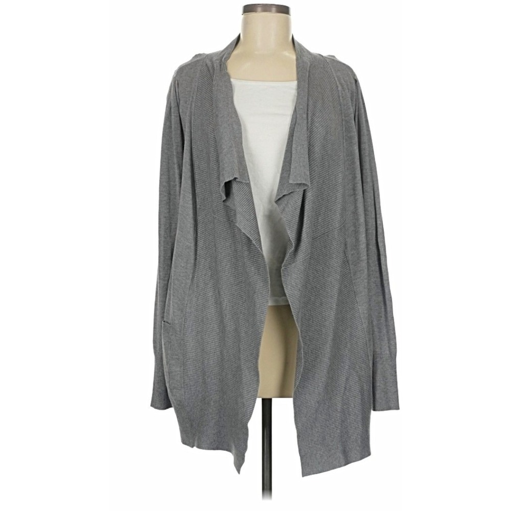 Karen Kane Womens Gray Solid Knit Open Front Cardigan Sweater Long Sleeve M